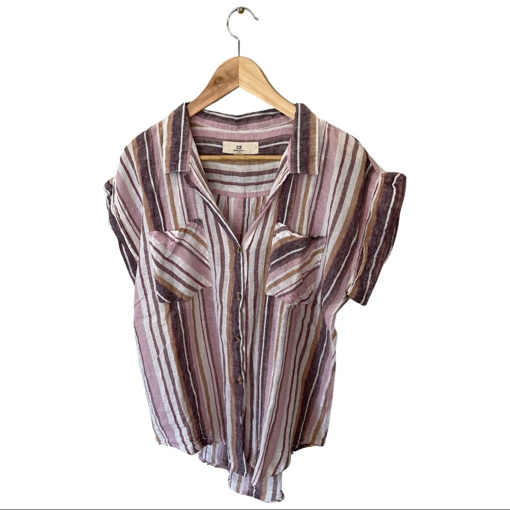 Thread & Supply Striped Button Down Shirt - Purple, Brown, White